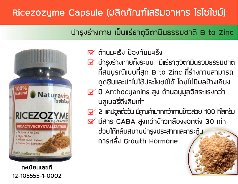  Ricezozyme Capsule (ผลิตภัณฑ์เสริมอาหาร ไรโซไซม์) 