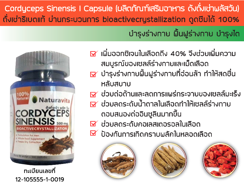   Cordyceps Sinensis I Capsule (ผลิตภัณฑ์เสริมอาหาร ตังถั่งเช่าพลัสวัน) 