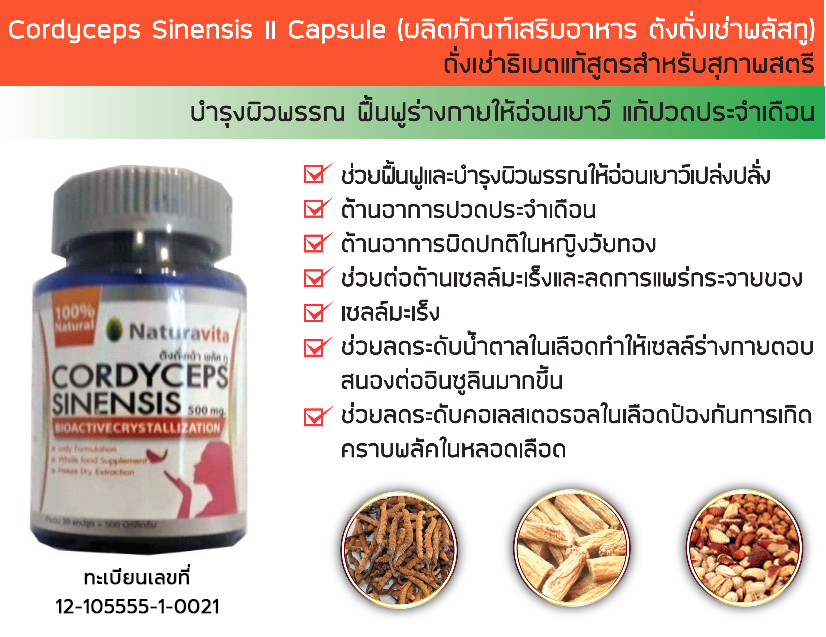 Cordyceps Sinensis II Capsule (ผลิตภัณฑ์เสริมอาหาร ตังถั่งเช่าพลัสทู) 